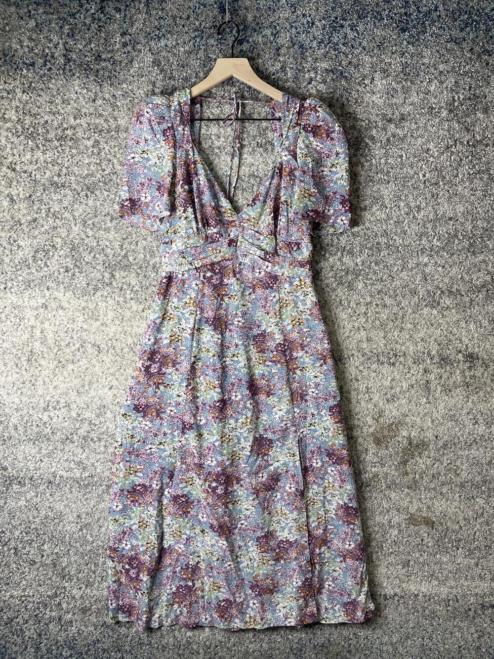 Floret Studios Dress Womens Medium Mauve Floral V-Neck Short Sleeve AD710L265F